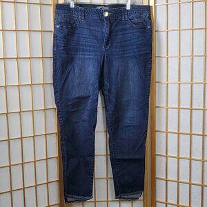 Democracy Ab Technology blue denim jeans in EUC fringe design at ankle size 16